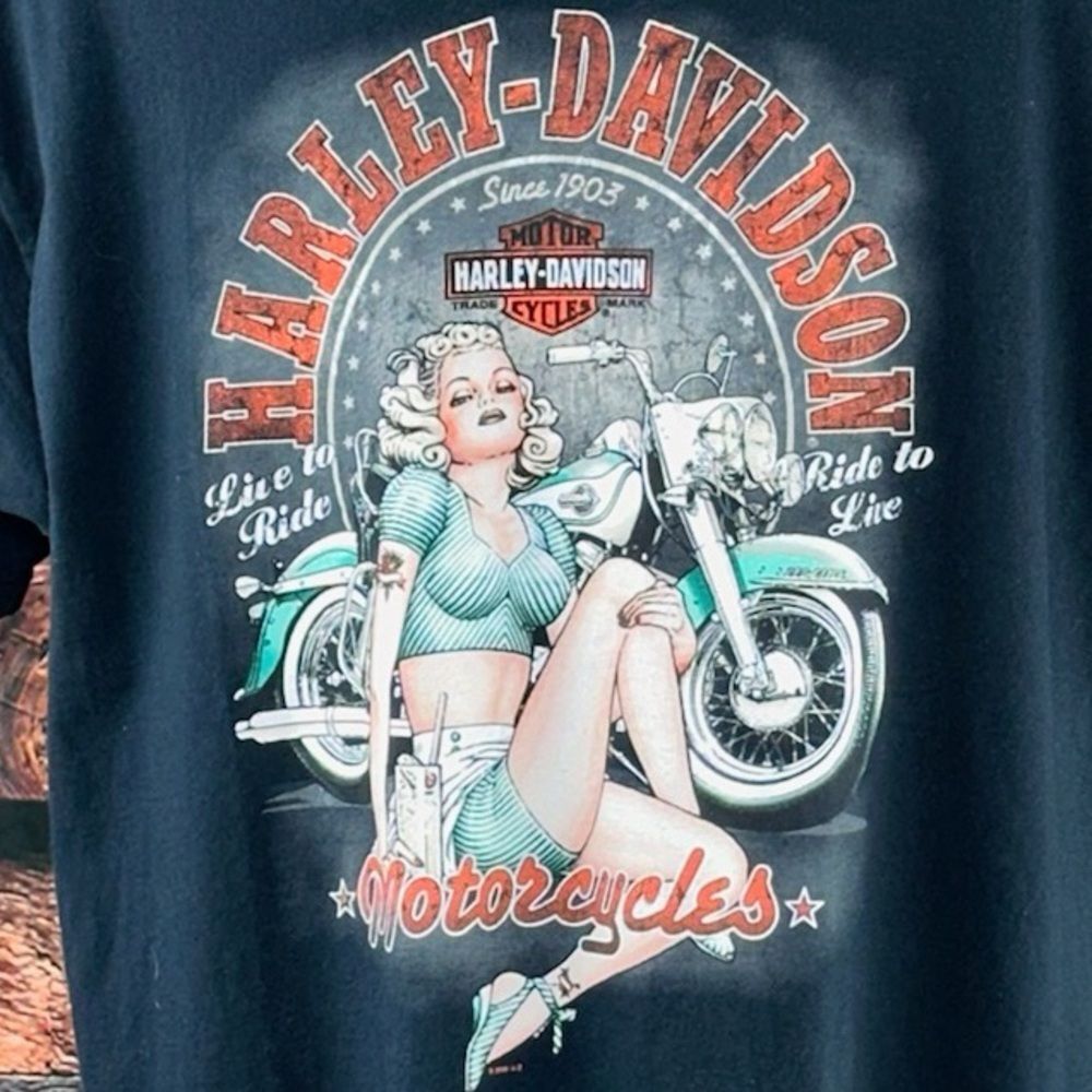 Harley-Davidson Navy Tee with Retro Motorcycle Graphic - Picture 10 of 15